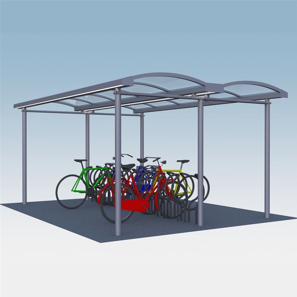 Fahrradüberdachung City 90 Compact Plaza als doppelseitige Ausführung von Team Tejbrant