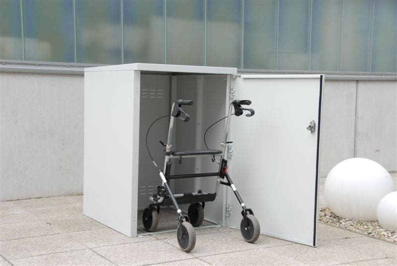 Weiße Rollatorbox abschließbar für Außenbereich